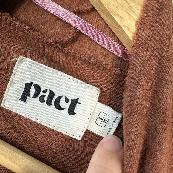 Pact Brooklyn Airplane Cardigan Sweater Organic Cotton Saddle Heather Brown S/M - Picture 6 of 7